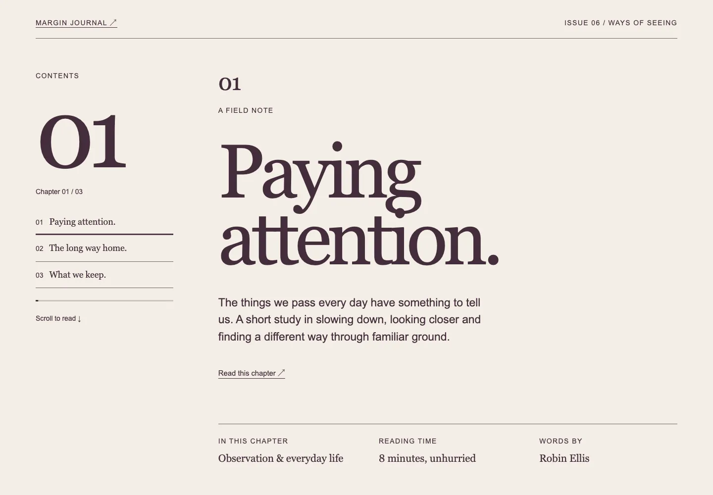 Chapter Opening, Designed appearance