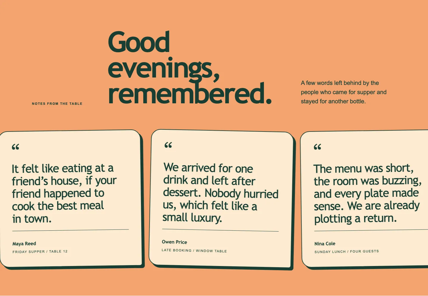 Notes from the Table, Designed appearance