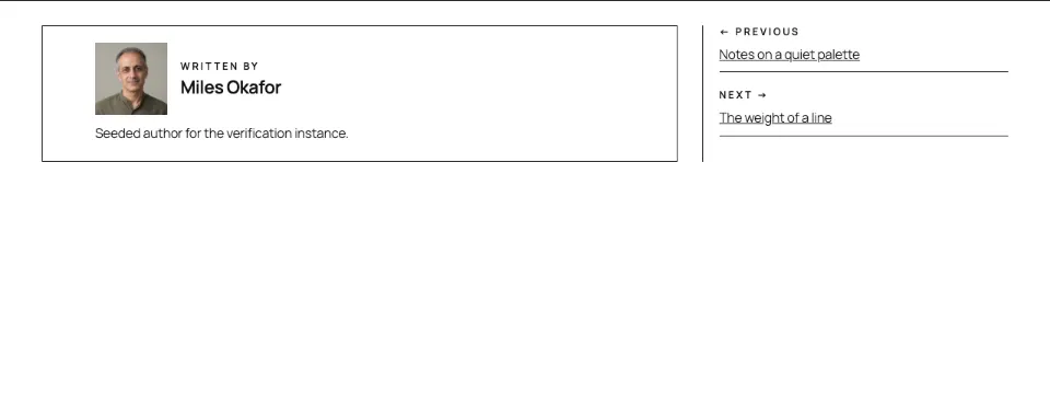 Bio leads, a variation of Article footer rendered in Twenty Twenty-Five