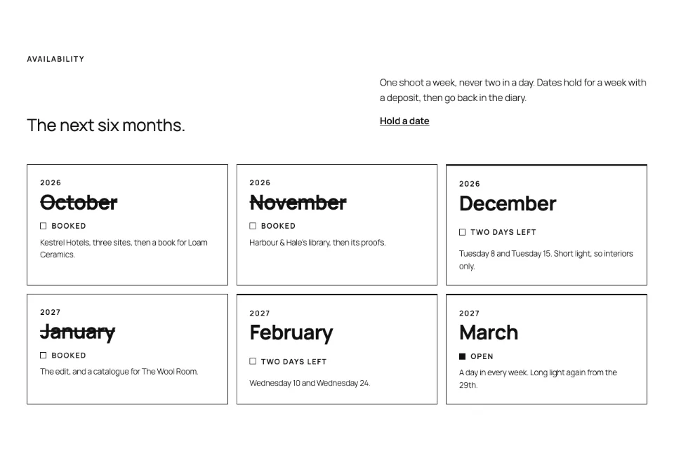 Availability calendar in Twenty Twenty-Five