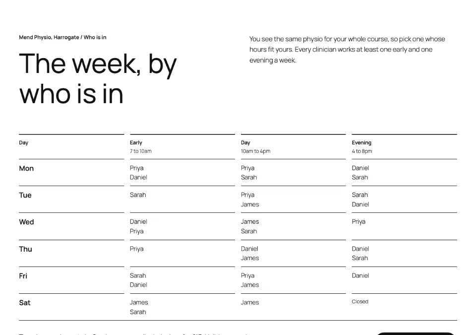 Clinician week rota rendered in Twenty Twenty-Five