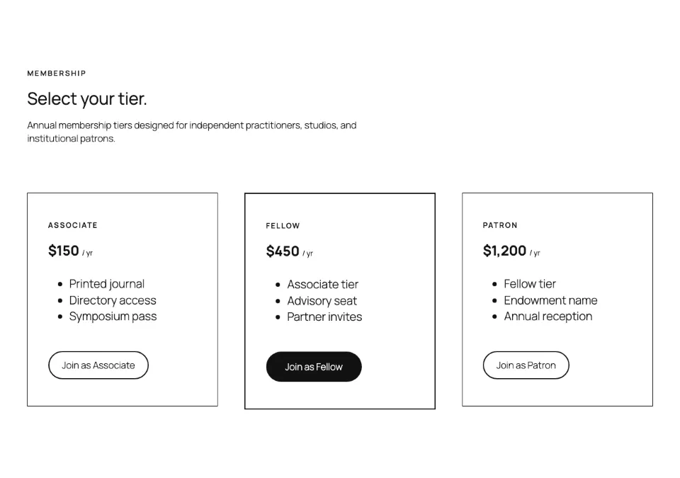 Tier comparison cards rendered in Twenty Twenty-Five