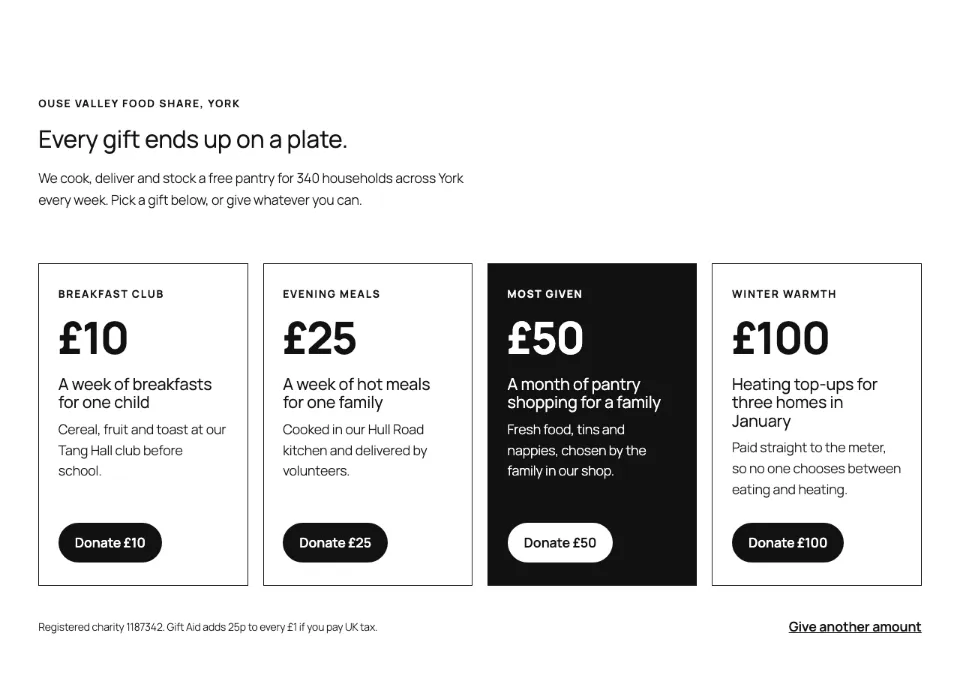 Donate impact tiers in Twenty Twenty-Five