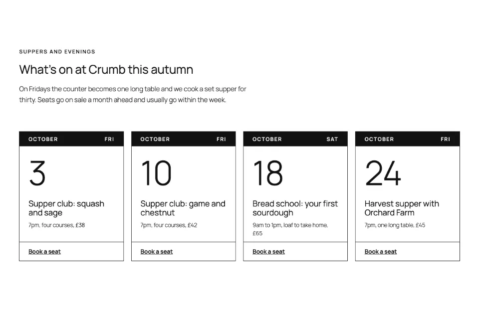 Events date tiles rendered in Twenty Twenty-Five