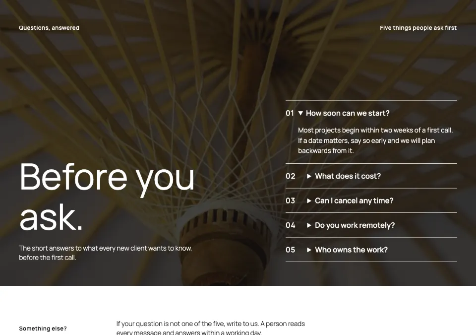 FAQ cover questions in Twenty Twenty-Five