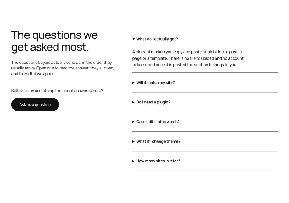FAQ list rendered in Twenty Twenty-Five