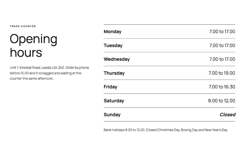 Hours week table rendered in Twenty Twenty-Five