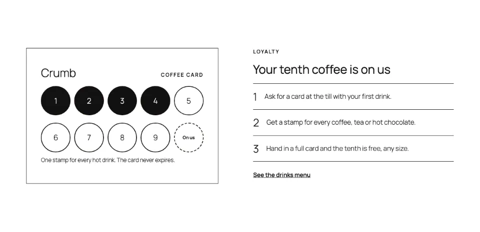 Loyalty stamp card rendered in Twenty Twenty-Five