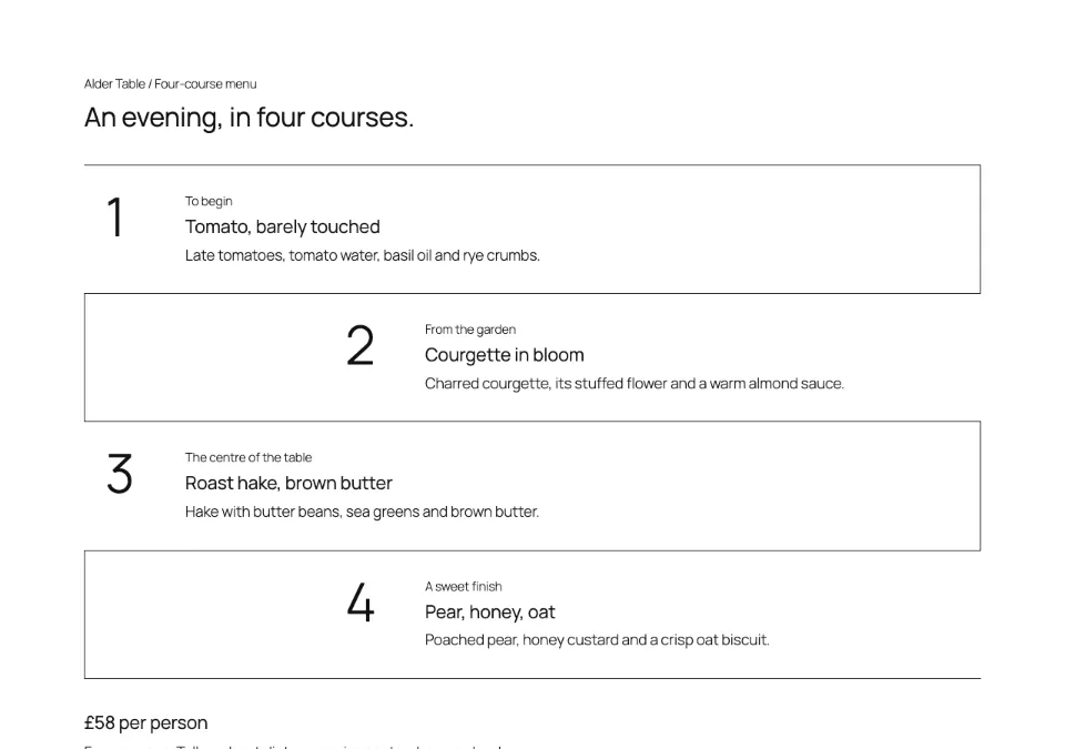 Menu tasting route rendered in Twenty Twenty-Five