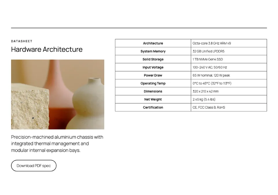 Split spec sheet rendered in Twenty Twenty-Five