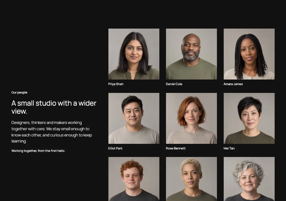 Team introduction and face grid in Twenty Twenty-Five