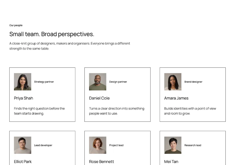 Team profile cards in Twenty Twenty-Five