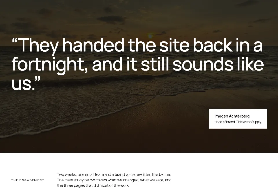 Testimonial cover quote in Twenty Twenty-Five
