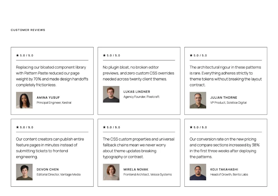 Testimonial ratings in Twenty Twenty-Five