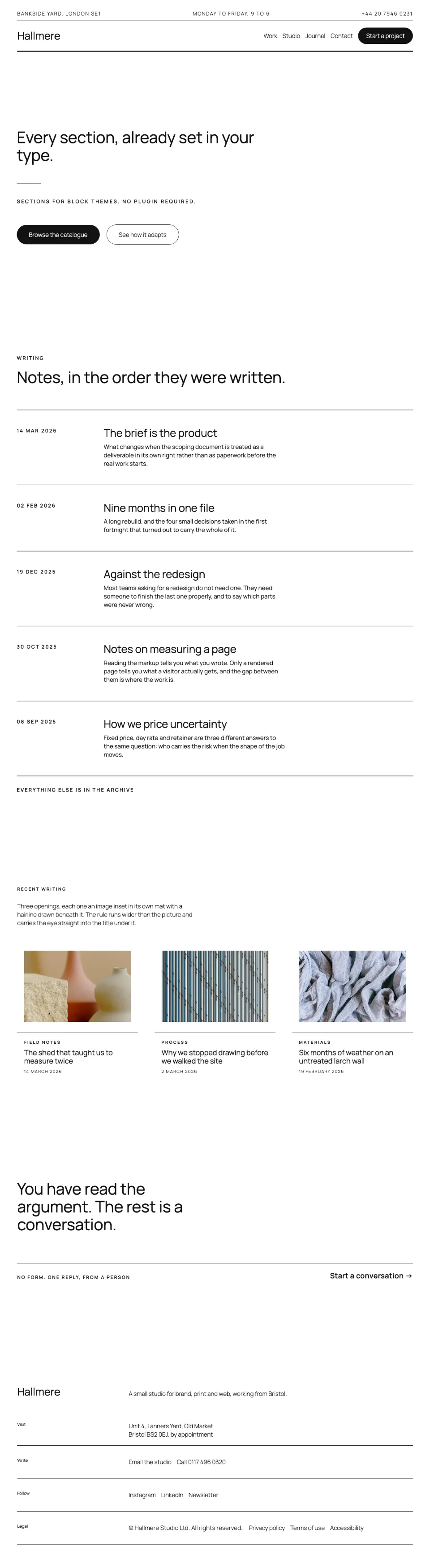 Journal index rendered in Twenty Twenty-Five