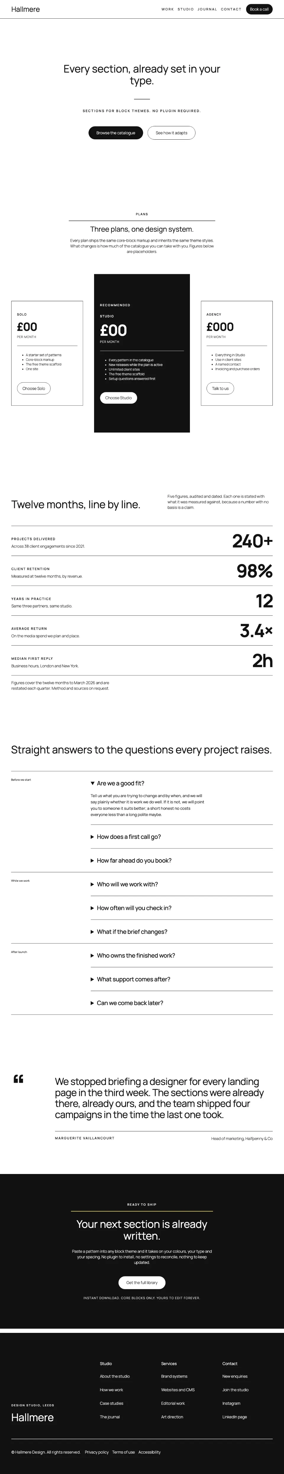 Pricing page rendered in Twenty Twenty-Five